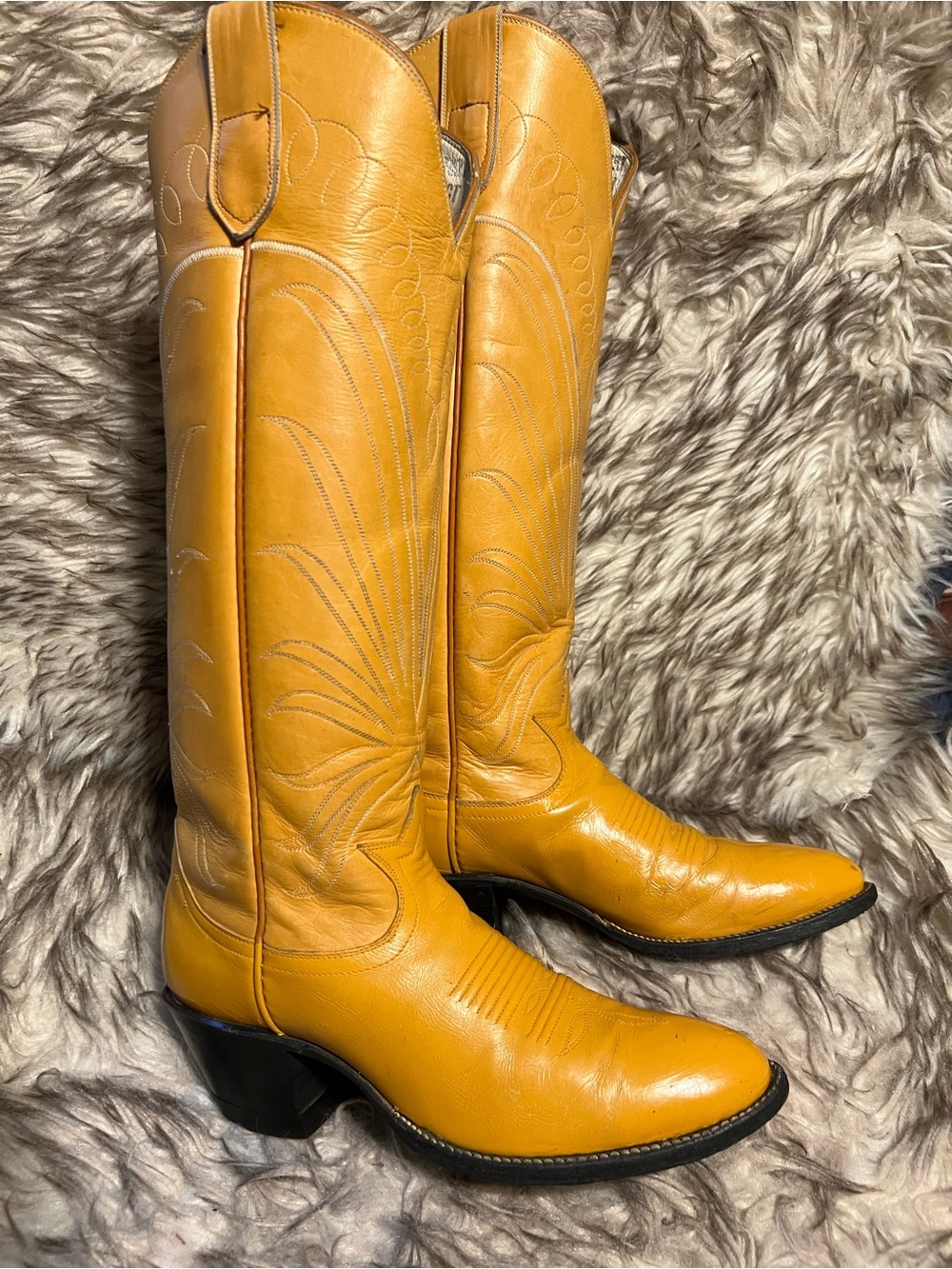 Tony Lama BLK Label women 17in Tall Western Boots in Mustard tone, Sz 5.5 B - Picture 5 of 13